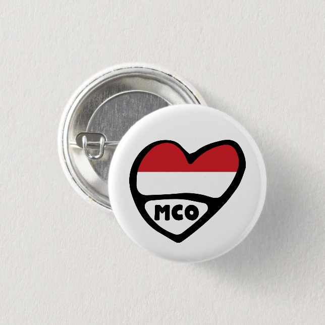 Monaco Country Code Flag Heart Pin Badge, MCO (Front & Back)