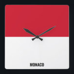 Monaco Flag Dazzling Patriotic Square Wall Clock<br><div class="desc">Monaco Flag Dazzling Patriotic Square Wall Clock in the colours and the elements of the Monaco national flag covering the front of the clock. National flag colours are complemented with the text "Monaco" on the bottom. Text is fully customisable using "Customise it!" feature. Feel free to change it, remove it...</div>