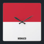 Monaco Flag Dazzling Patriotic Square Wall Clock<br><div class="desc">Monaco Flag Dazzling Patriotic Square Wall Clock in the colours and the elements of the Monaco national flag covering the front of the clock. National flag colours are complemented with the text "Monaco" on the bottom. Text is fully customisable using "Customise it!" feature. Feel free to change it, remove it...</div>