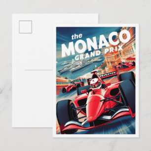 Monaco Grand Prix Vintage Travel Illustration Postcard