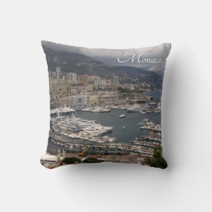 Monaco Harbour with Luxury Yachts Landscape Cushion