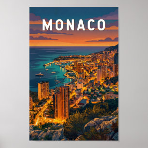 Monaco Illustration Travel Art Vintage Poster