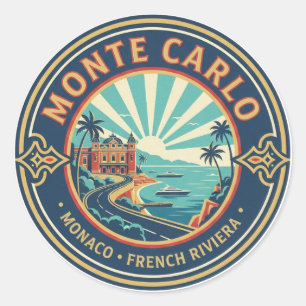 Monaco Monte Carlo at Night Classic Round Sticker