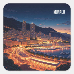Monaco Monte Carlo at Night Square Sticker