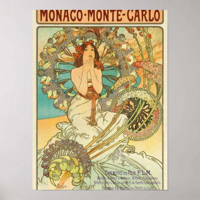 Monaco, Monte-Carlo, Chemins de Fer P.L.M by Mucha Poster (Front)