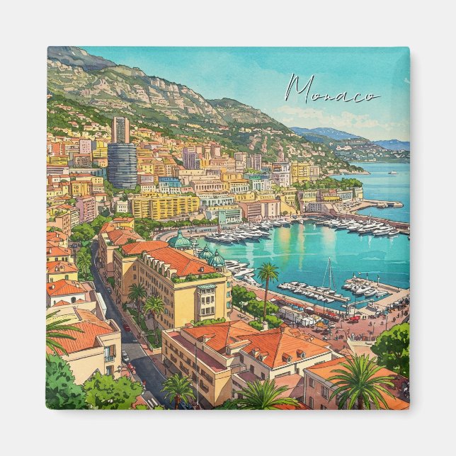 Monaco Monte Carlo Europe Travel Watercolor Magnet (Front)