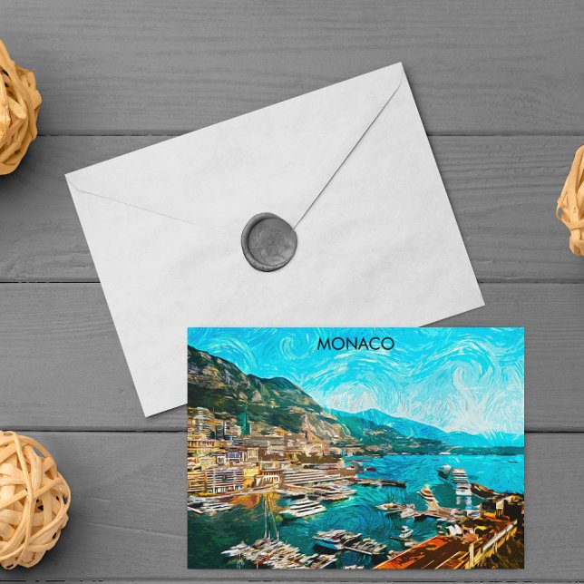 Monaco Oil Paint Illustration Travel Port  Postcard (monaco oil paint panorama view postcard)