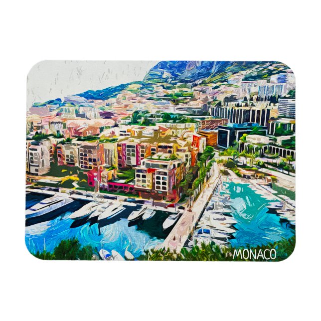 Monaco Oil Paint Marina Yacht Port  Magnet (Horizontal)