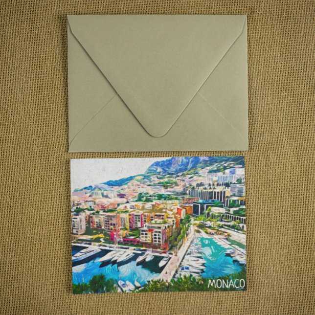 Monaco Oil Paint Marina Yacht Port  Postcard (monaco oil paint panorama view postcard)