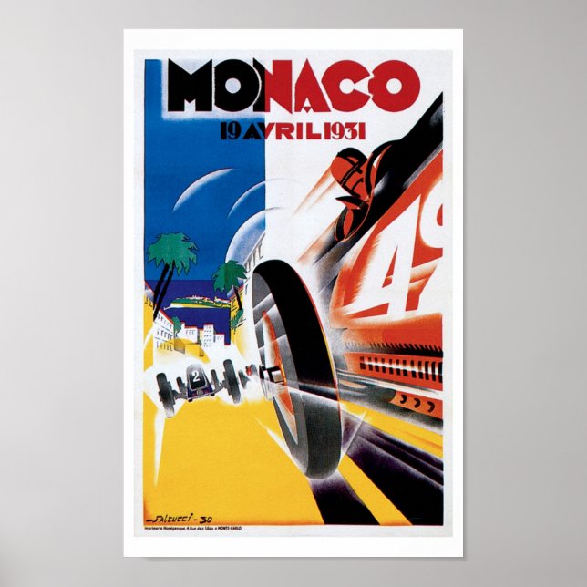 Monaco Race Car Vintage Art Print Poster (Front)