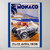 Monaco travel poster, 1936 auto race,