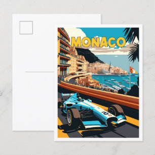 Monaco vintage travel illustration postcard