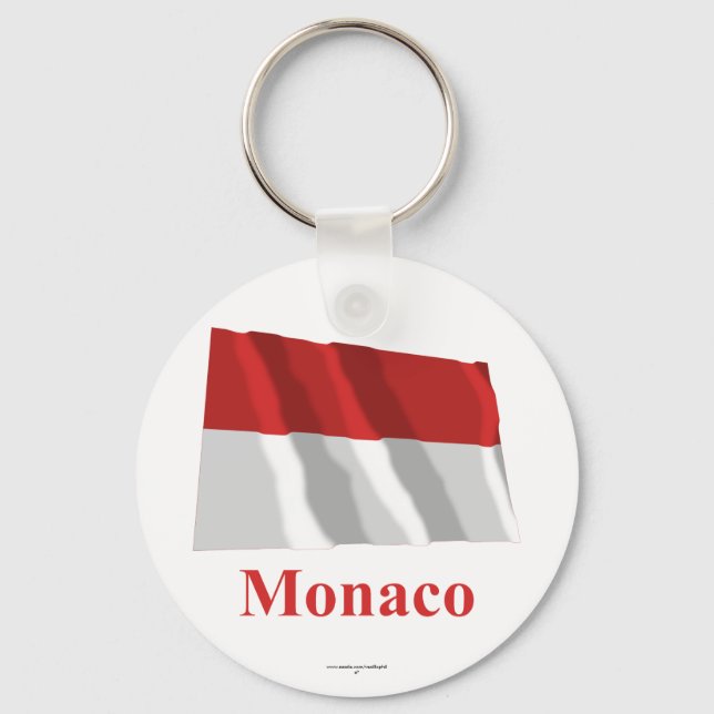 Monaco Waving Flag with Name Key Ring (Front)