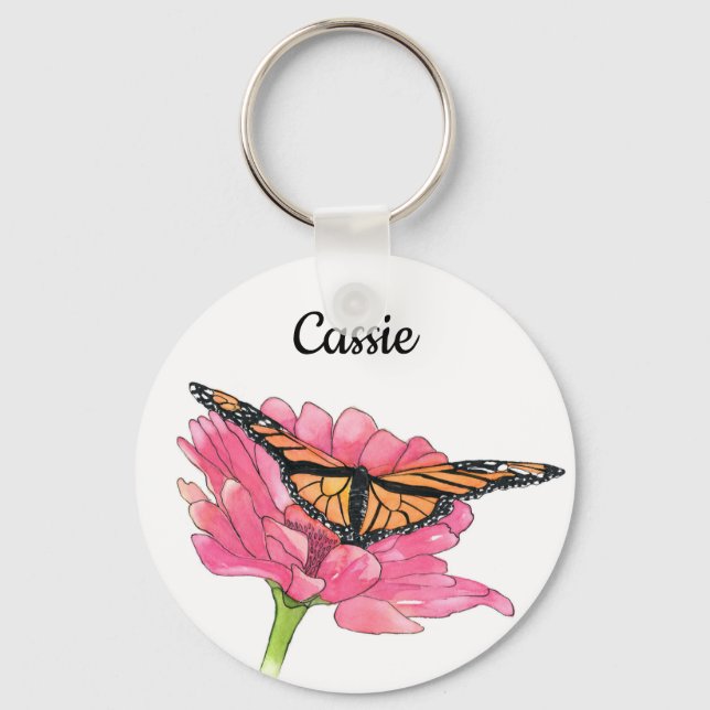 Monarch and Zinnia Keychain (Front)