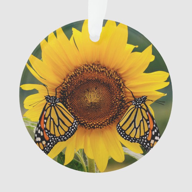 Monarch Butterfies on Sunflower Ornament (Front)
