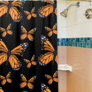 Monarch Butterflies' Black Shower Curtain