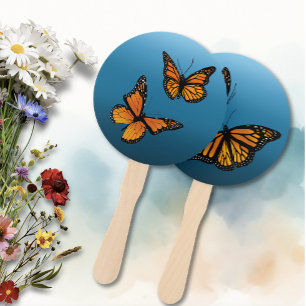 Monarch Butterflies Blue Ombre Hand Fan