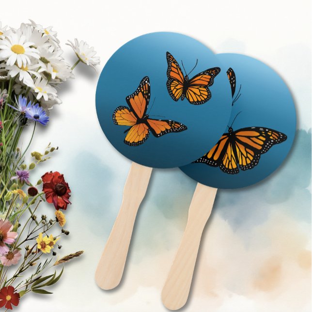 Monarch Butterflies Blue Ombre Hand Fan (Creator Uploaded)
