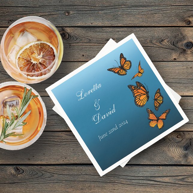 Monarch Butterflies Blue Ombre Napkin (Creator Uploaded)