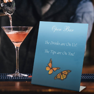Monarch Butterflies Blue Ombre Open Bar Pedestal Sign