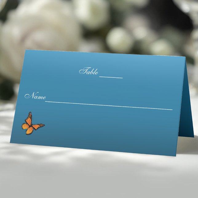 Monarch Butterflies Blue Ombre Place Card (Creator Uploaded)
