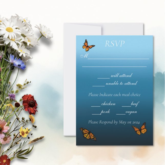 Monarch Butterflies Blue Ombre RSVP Card (Creator Uploaded)
