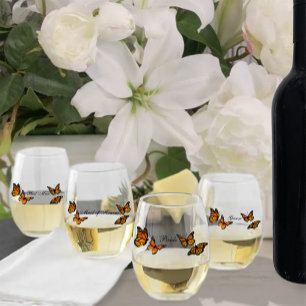 Monarch Butterflies Blue Ombre Stemless Wine Glass
