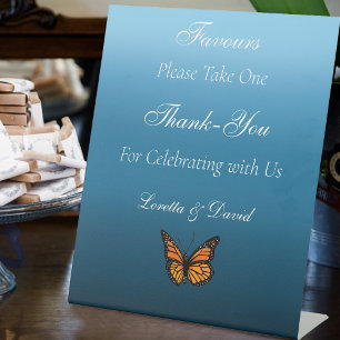 Monarch Butterflies Blue Ombre Wedding Favours Pedestal Sign