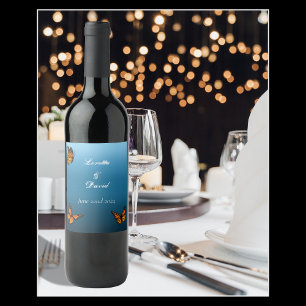 Monarch Butterflies Blue Ombre Wine Label