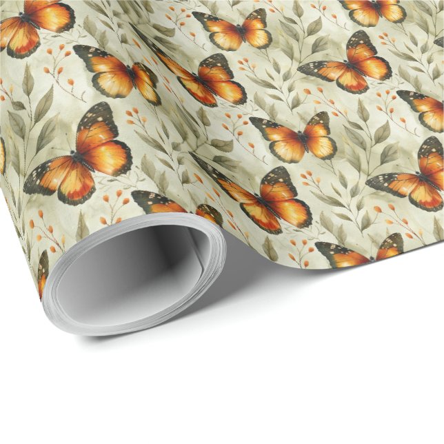 Monarch Butterflies Botanical Wrapping Paper (Roll Corner)