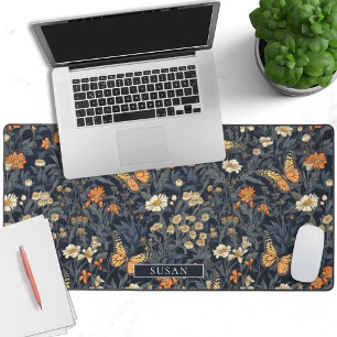 Monarch butterflies elegant floral with name desk mat