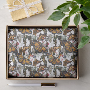 Monarch Butterflies & Floral Botanical Pattern Tissue Paper