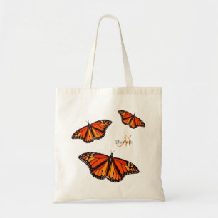 Monarch butterflies monogrammed tote bag