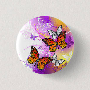 Monarch Butterflies on Purple Background 3 Cm Round Badge