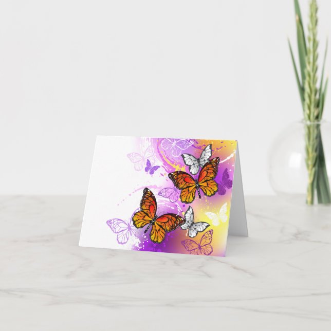 Monarch Butterflies on Purple Background Announcement (Front)