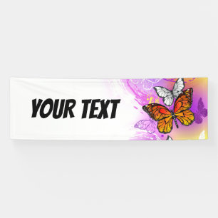 Monarch Butterflies on Purple Background Banner