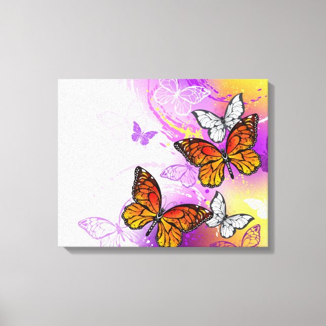 Monarch Butterflies on Purple Background Canvas Print (Front)