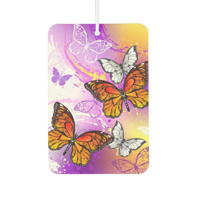 Monarch Butterflies on Purple Background Car Air Freshener (Front)