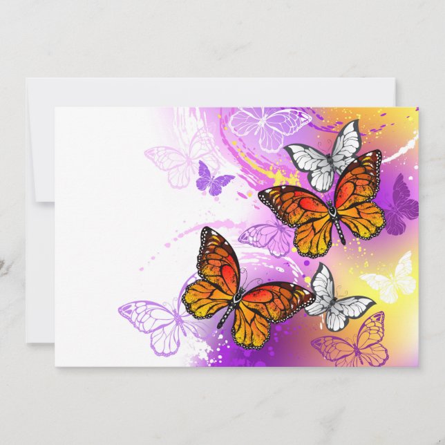 Monarch Butterflies on Purple Background Card (Front)