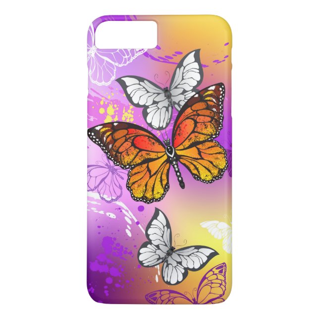 Monarch Butterflies on Purple Background Case-Mate iPhone Case (Back)