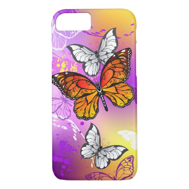 Monarch Butterflies on Purple Background Case-Mate iPhone Case (Back)