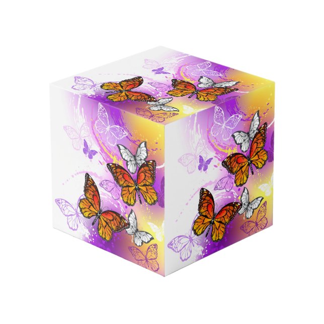 Monarch Butterflies on Purple Background Cube (Front Angled)