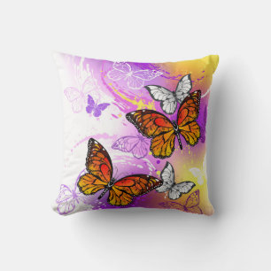 Monarch Butterflies on Purple Background Cushion