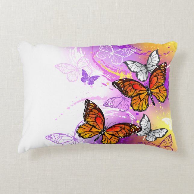 Monarch Butterflies on Purple Background Decorative Cushion (Front)