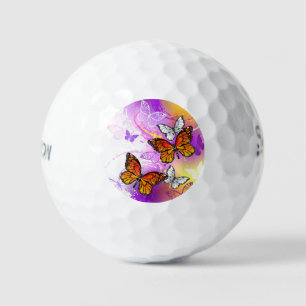 Monarch Butterflies on Purple Background Golf Balls