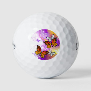 Monarch Butterflies on Purple Background Golf Balls