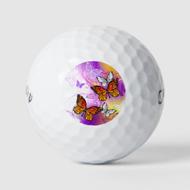 Monarch Butterflies on Purple Background Golf Balls (Front)