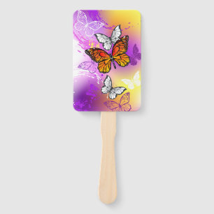 Monarch Butterflies on Purple Background Hand Fan