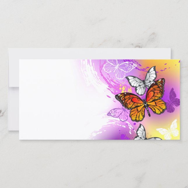 Monarch Butterflies on Purple Background Holiday Card (Front)
