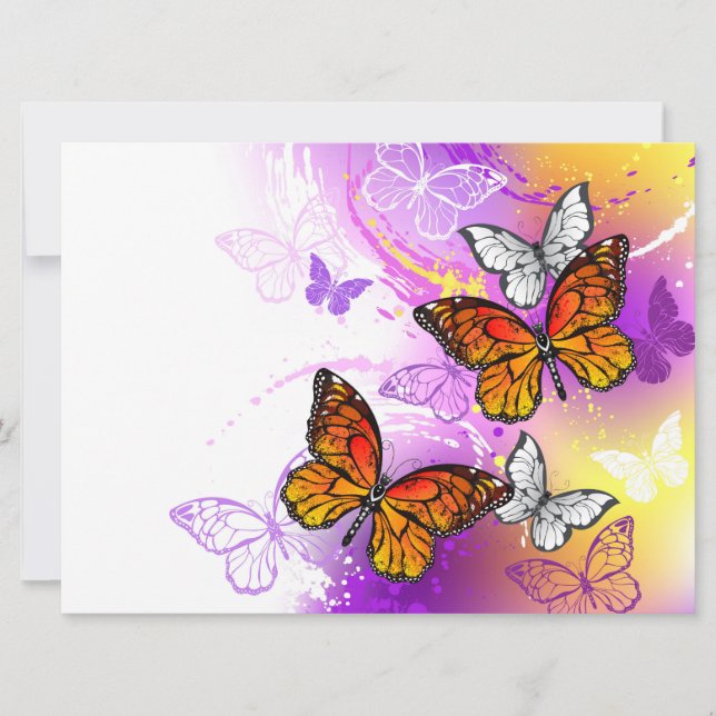 Monarch Butterflies on Purple Background Invitation (Front)